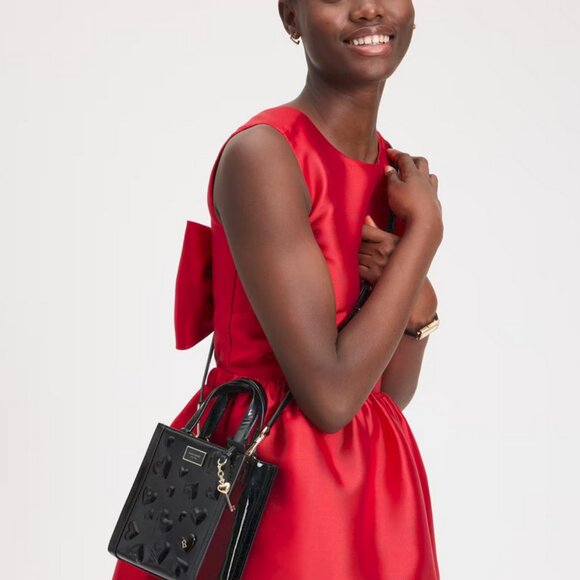 Kate Spade Key to My Heart Embossed Patent Leather Manhattan Mini Tote in Black - Picture 4 of 8